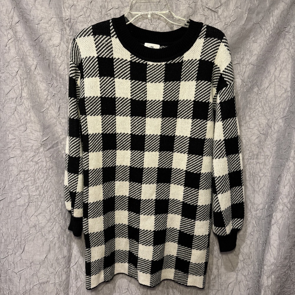 LPA Women XS‎ Stretchy Sweater Dress Black & White Checker Y2K
